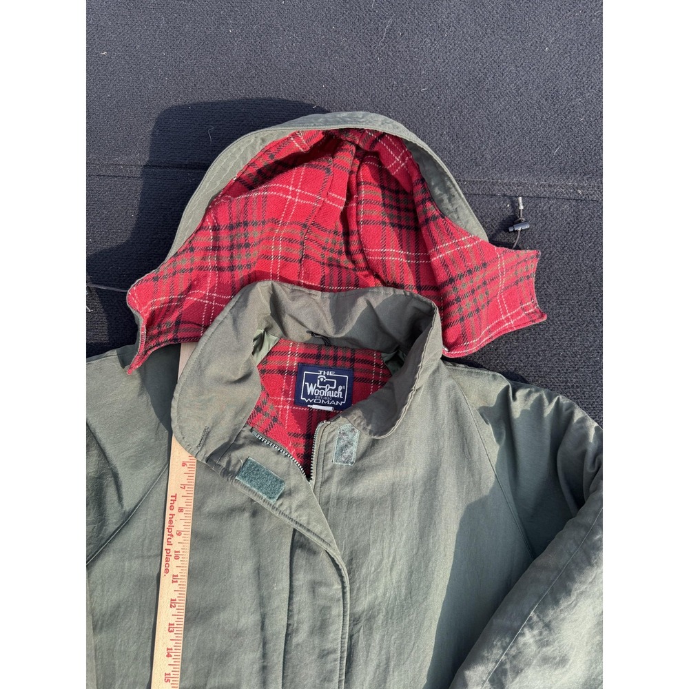 Vintage Woolrich Woman Medium Parka Coat Green Plaid Lined Hooded Thinsulate USA - Picture 8 of 14